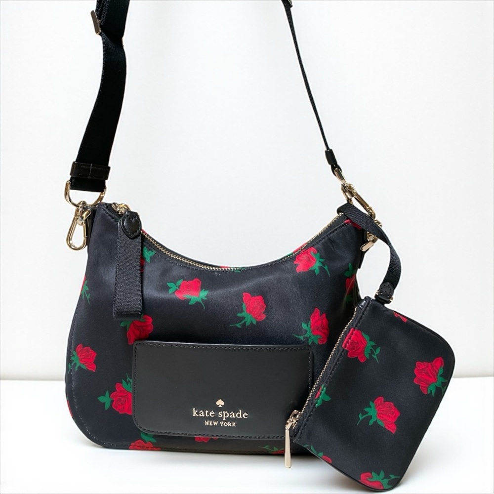 ‼️SPRING SALE Kate Spade Nylon Chelsea Crossbody Bag w Pouch in Rose Print🌹